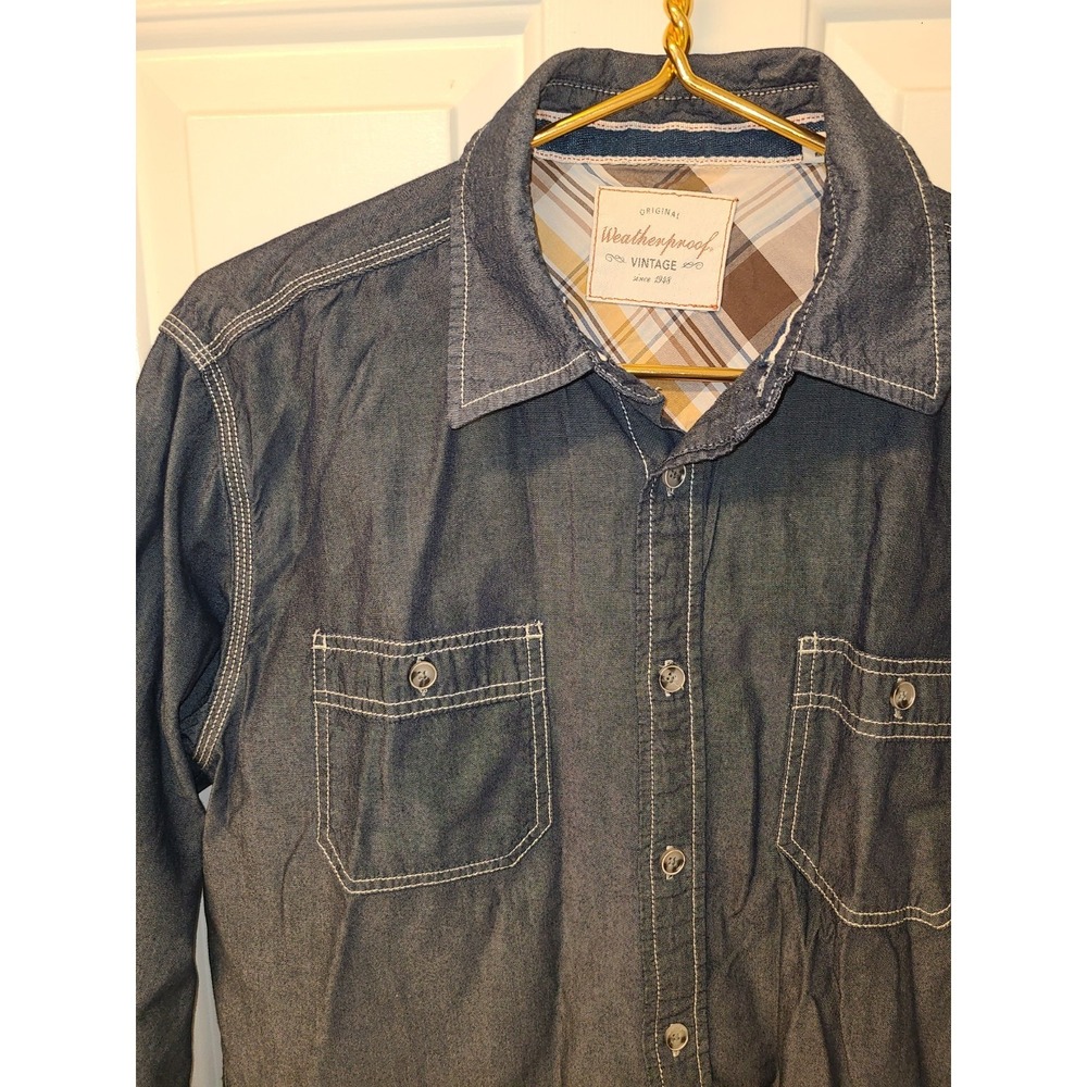 Weatherproof‎ Denim Colored Long Sleeve Button Cotton Large